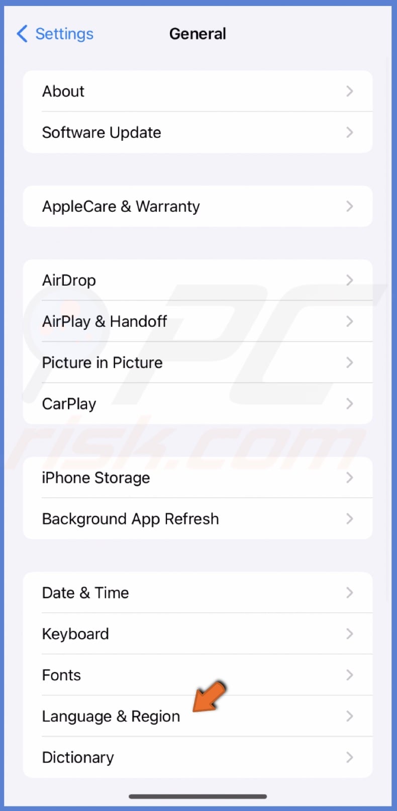 Go to Language & Region