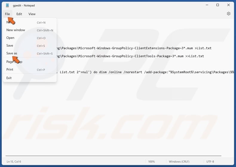 Click File in the menu bar and click Save as