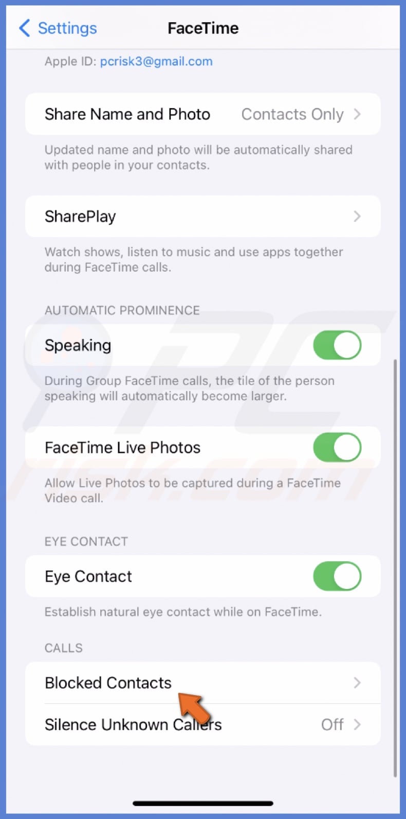 Go to Blocked Contacts