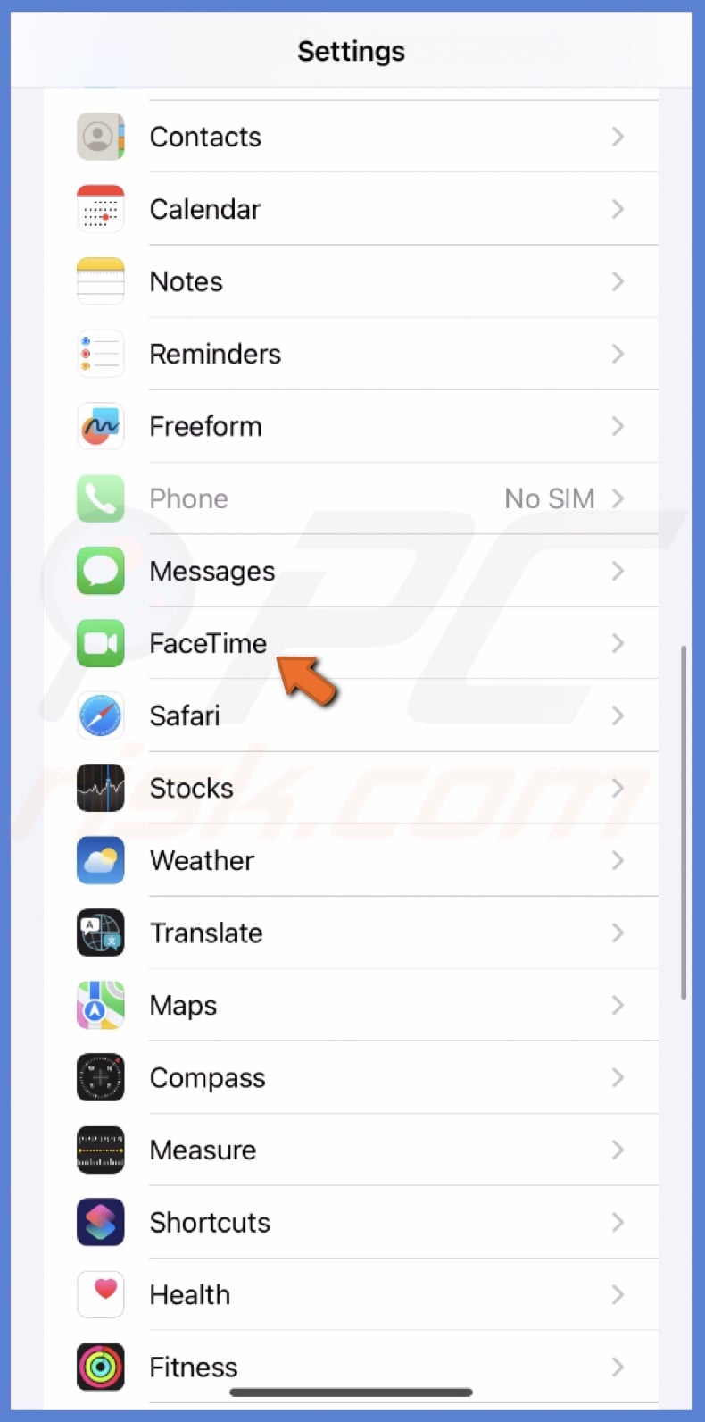 Go to FaceTime settings