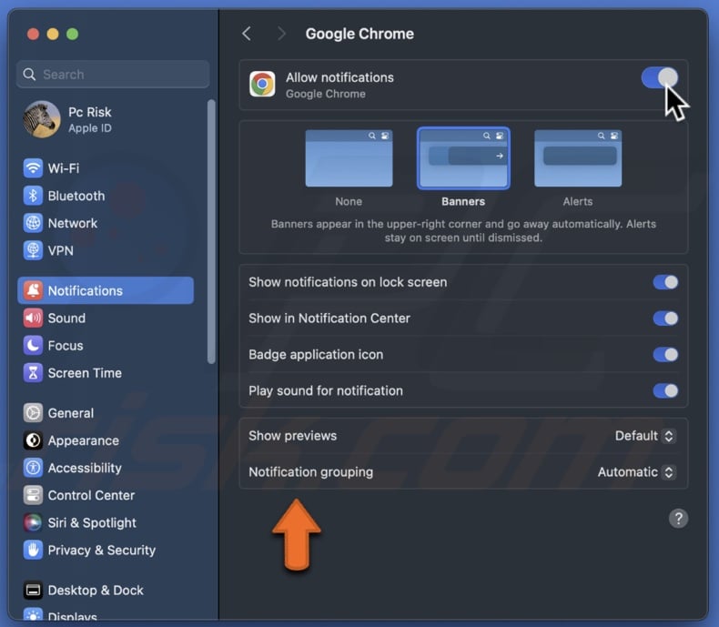 Customise browser notifications