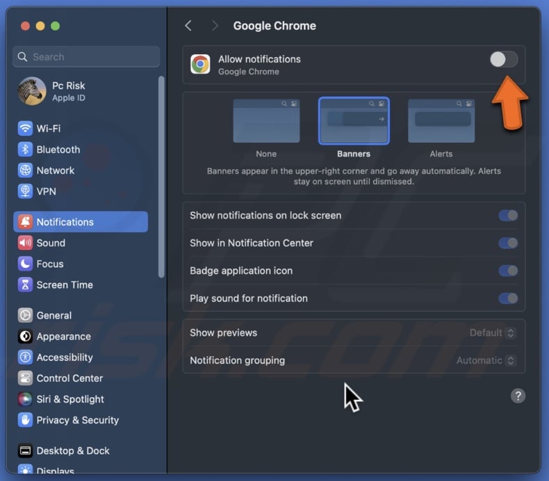 Disable browser notifications