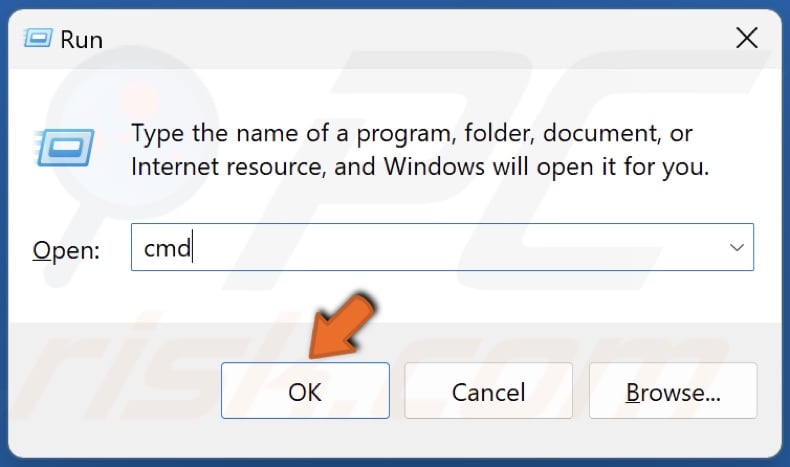 Type CMD in the Run dialog and click OK