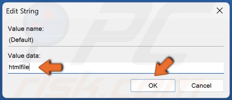Set Value data to htmlfile and click OK