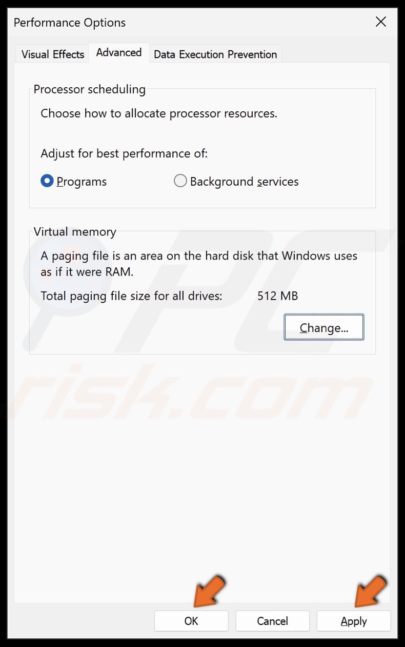 Click Apply and click OK