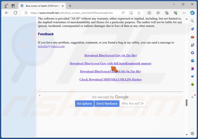 Click Download BlueScreenView with full install/uninstall support