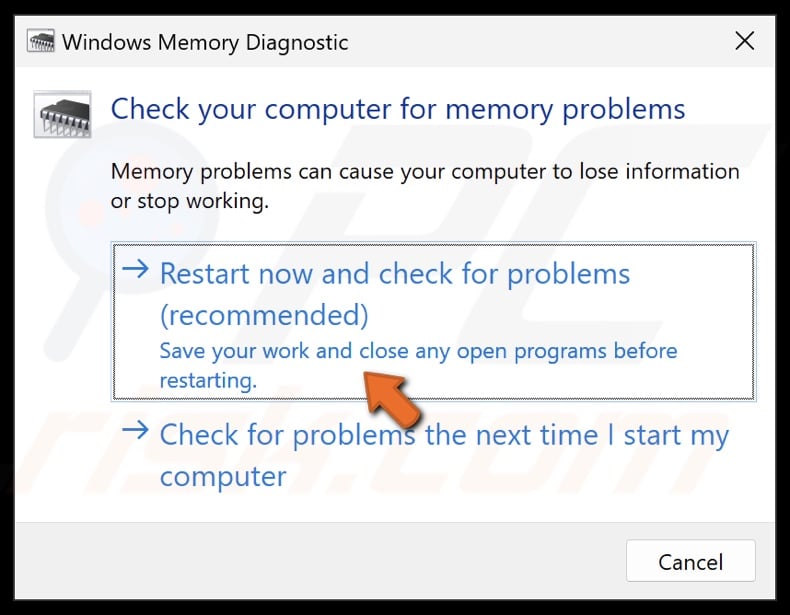 Restart now and check for problems