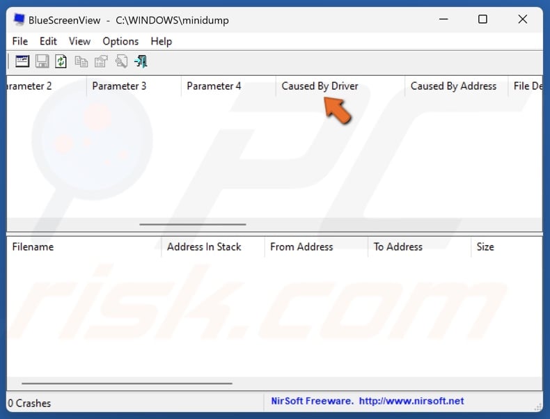 Select the most recent file and navigate to the Caused by Driver column