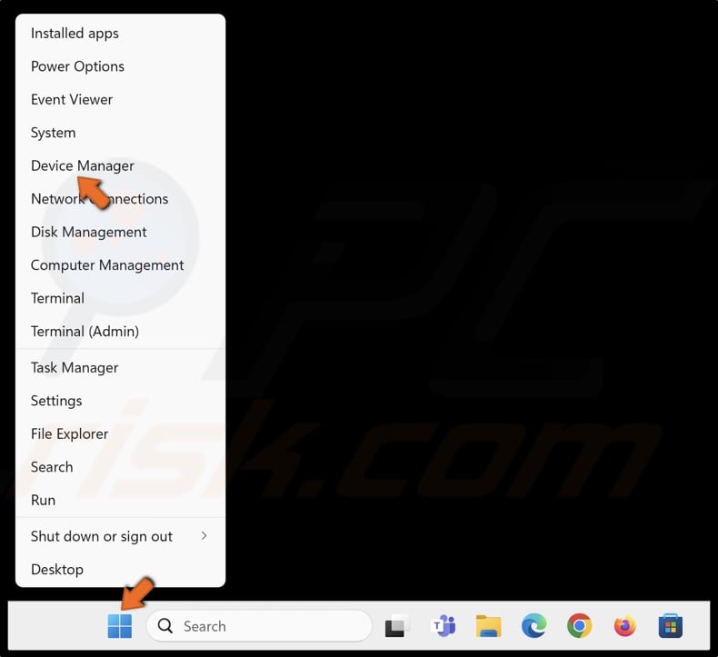 Right-click the Windows Start button and select Device Manager