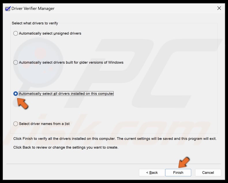 Tick Automatically select all drivers installed on this computer and click Finish