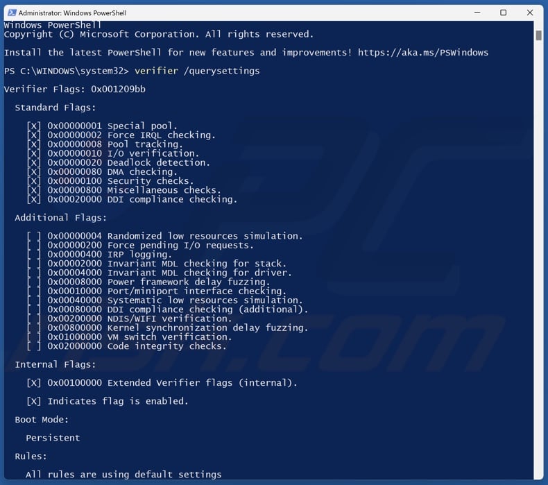 Type verifier /querysettings and press Enter