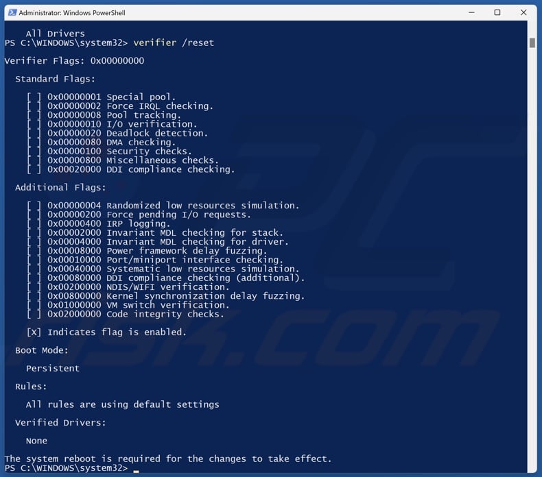 Type in verifier /reset and press Enter