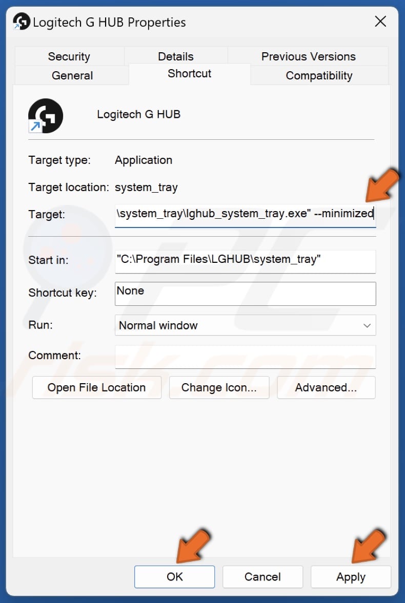 Add a space and type in --minimized or --background.