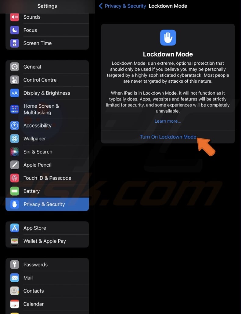 Turn on Lockdown Mode