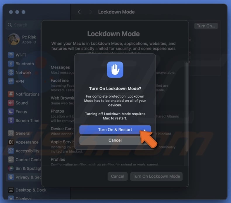 Click Turn On & Restart