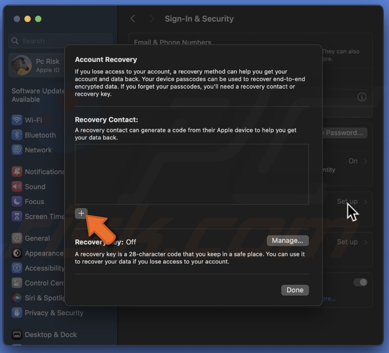 Add Recovery Contact