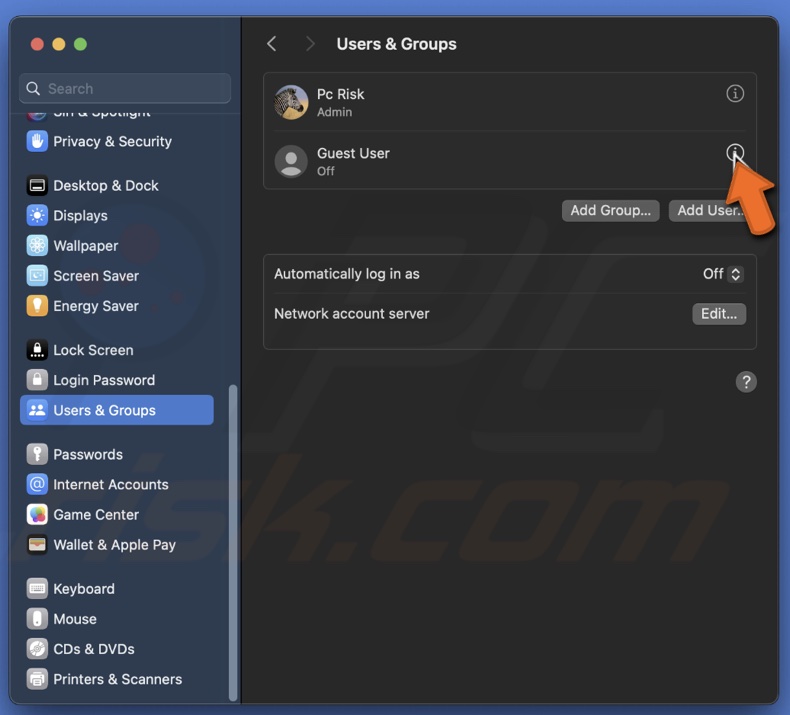 Click info icon next to Guest User
