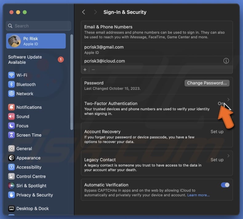 Click Two-Factor Authentication