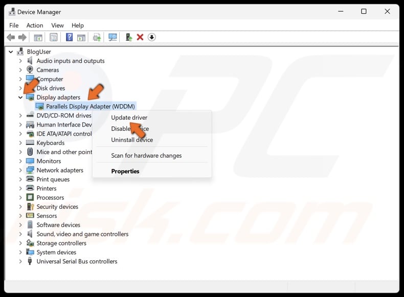 Right-click the device and click Update driver