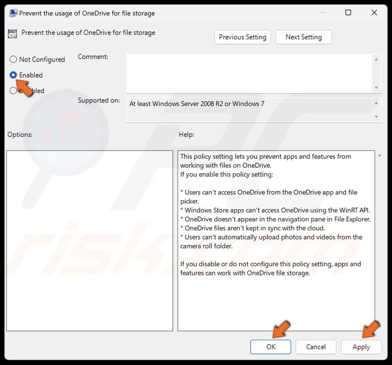 Tick Enabled and click Apply and click OK