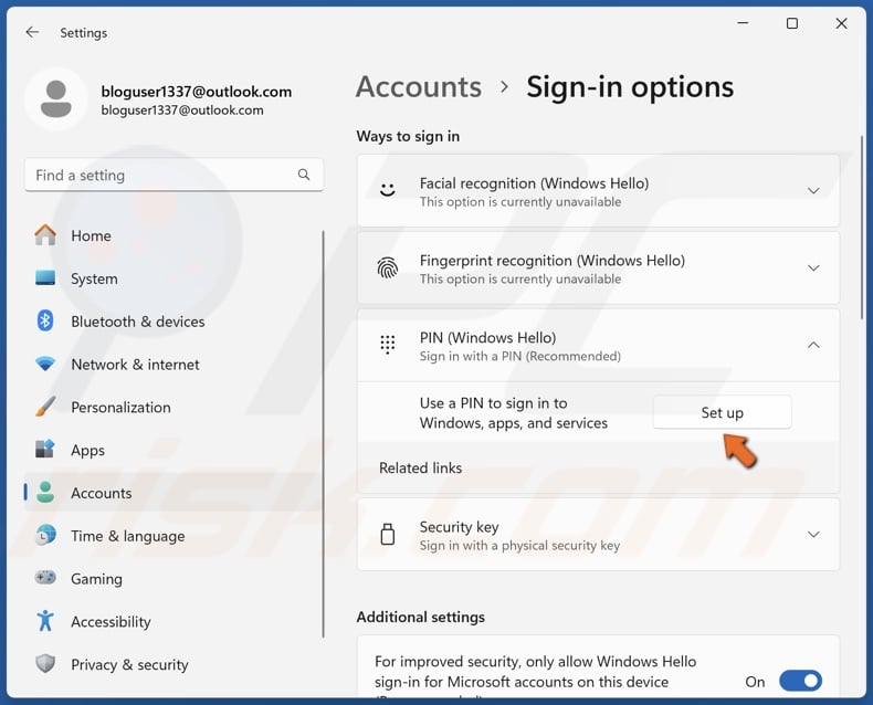 Alternativaly, click Set up