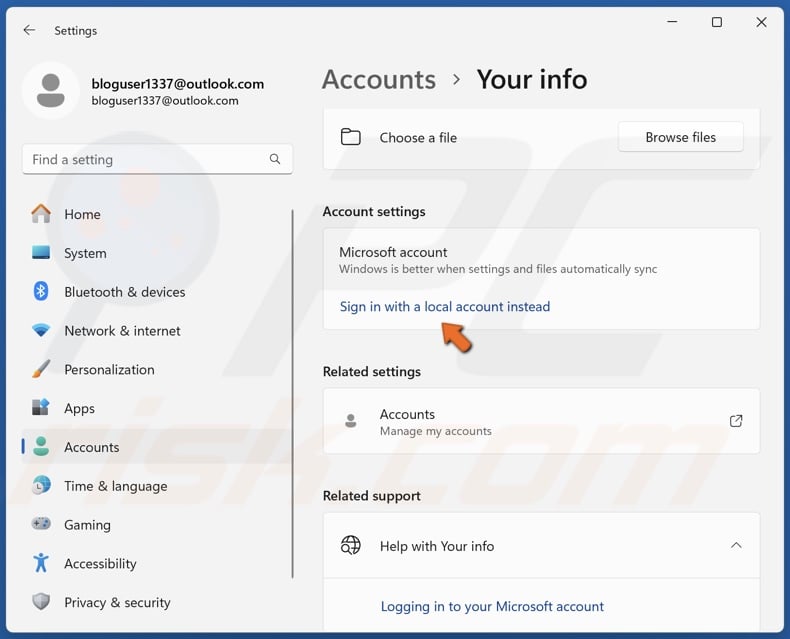 Click Sign in with a local account instead