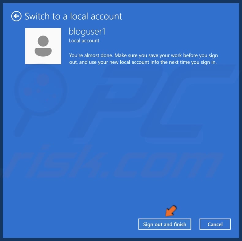 Click Sign out and finish