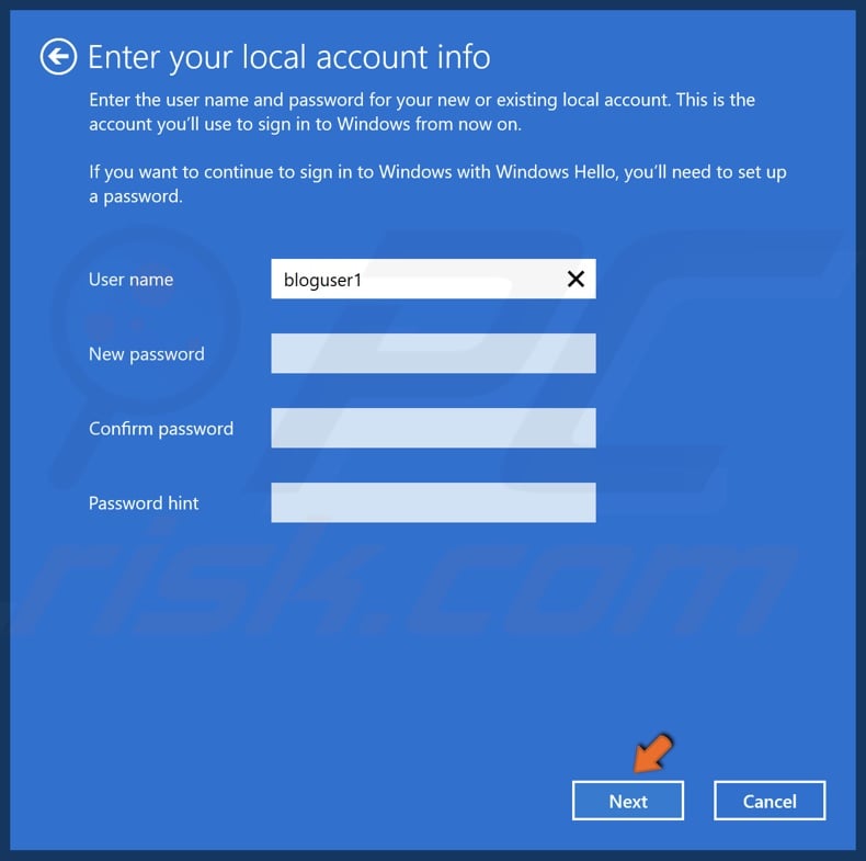 Create your username and click Next