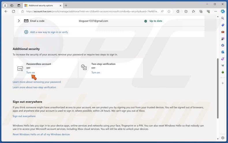 Turn off Passwordless account