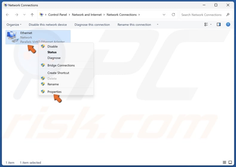 Right-click your network adapter and click Properties