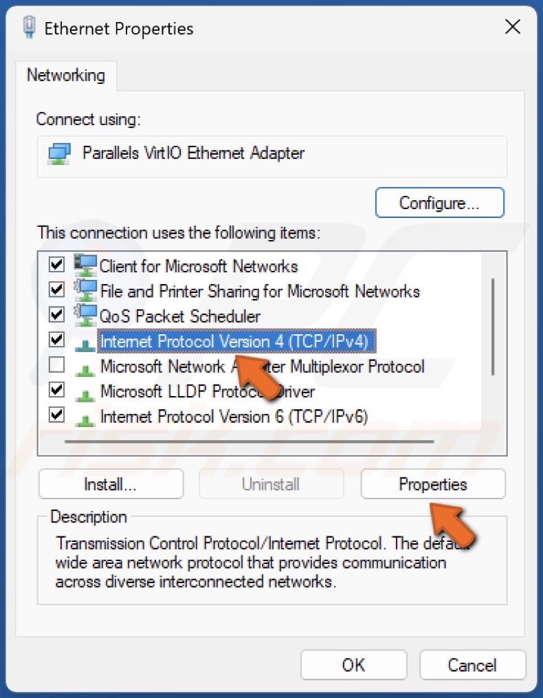 Select Internet Protocol Version 4 (TCP/IPv4) and click Properties