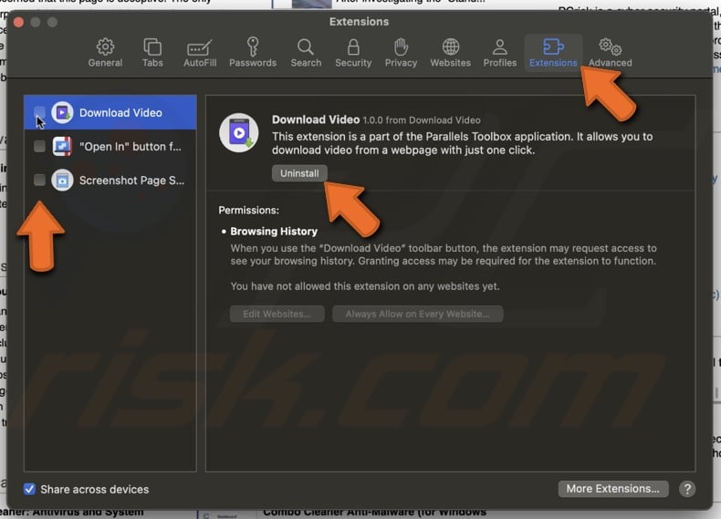 Disable or delete extensions