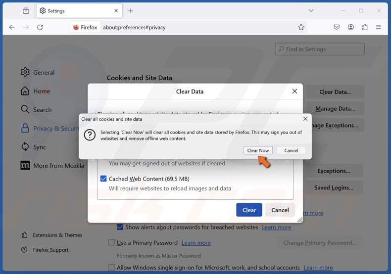 Click Clear Now when prompted
