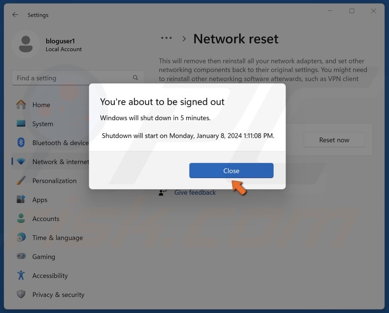 Click Close and restart your PC