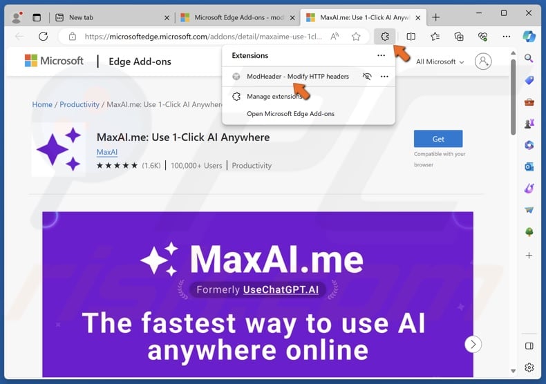Click the Extensions icon and select ModHeader