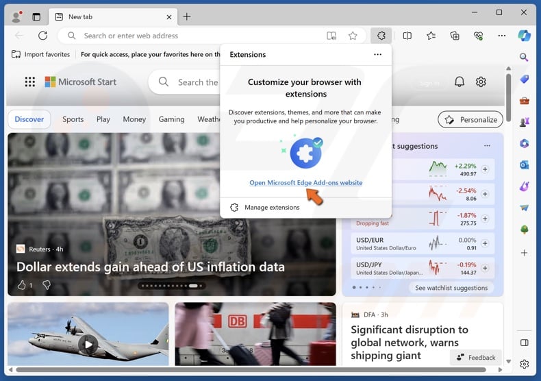 Click Open Microsoft Edge Add-ons website