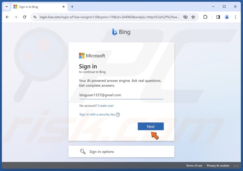 Enter your Microsoft account credentials and click Next