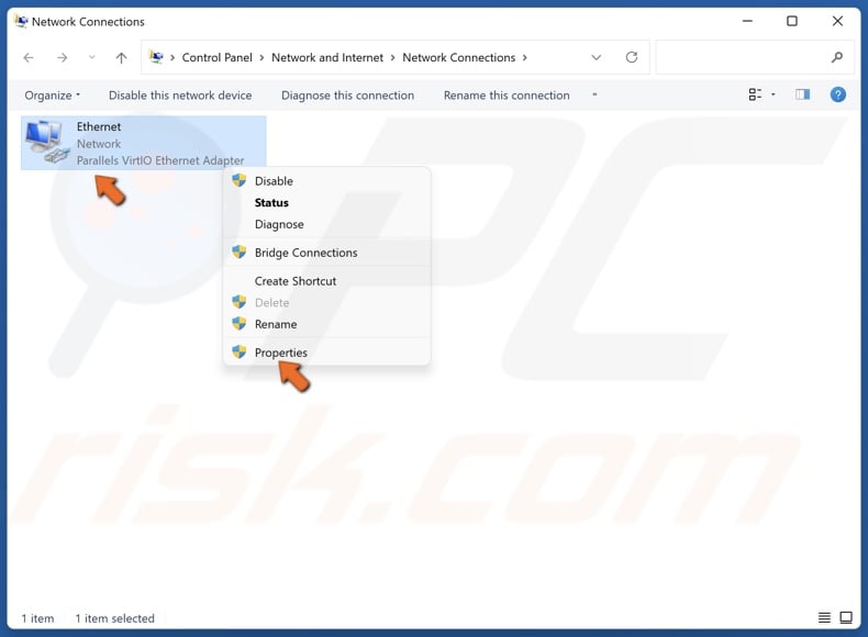 Right-click your network adapter and select Properties