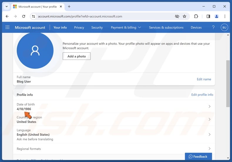 Select the Date of Birth section