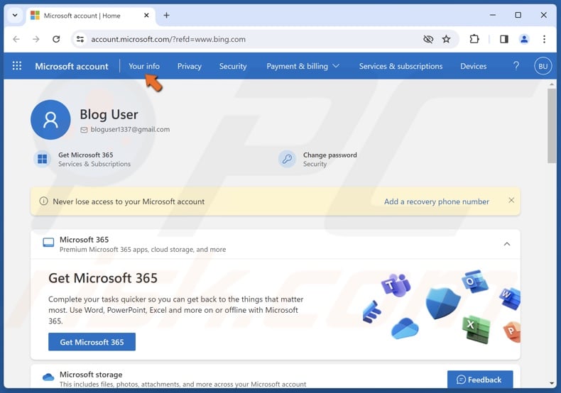 Select the Your info tab