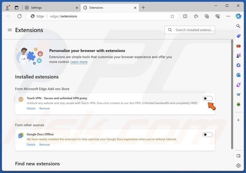 Disable all Edge extensions