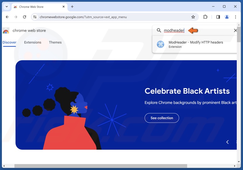 Type ModHeader in the search box and press Enter