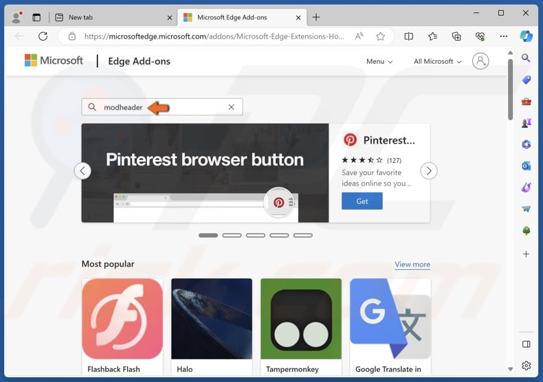 Type ModHeader in the search box and press Enter
