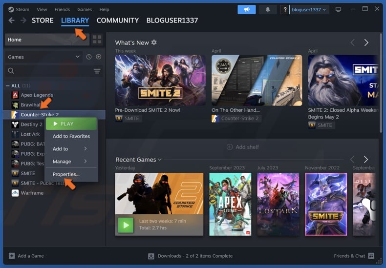 Right-click the game and click Properties