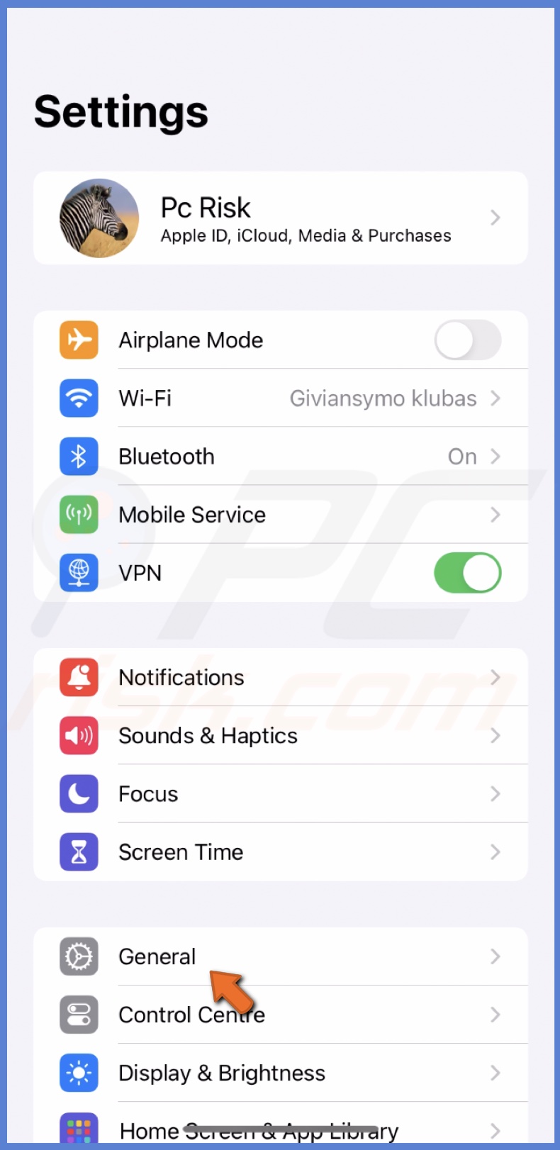 Go to General settings