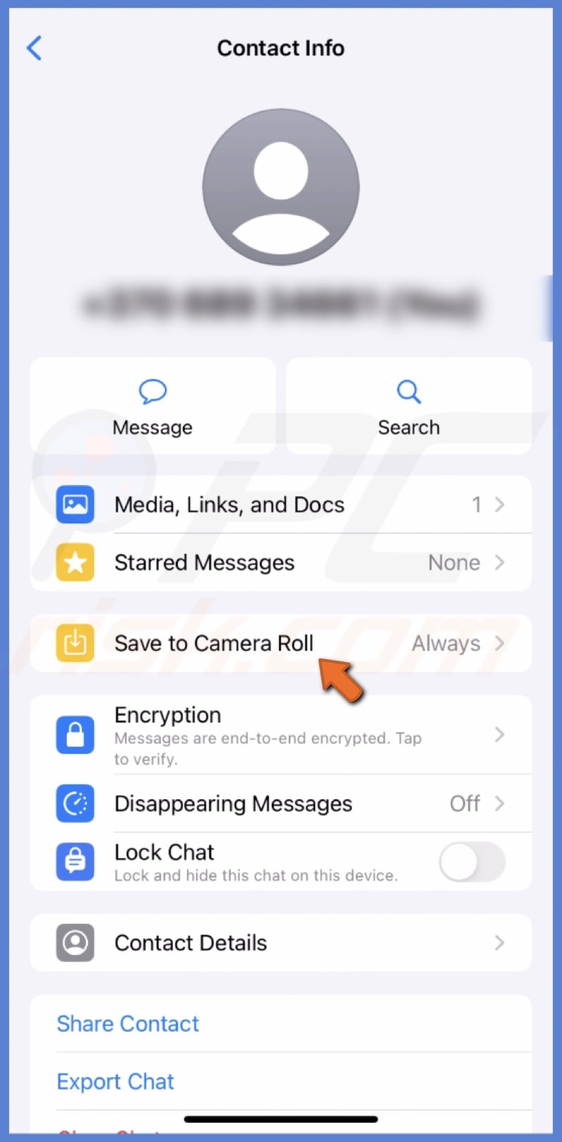Tap Save to camera Roll