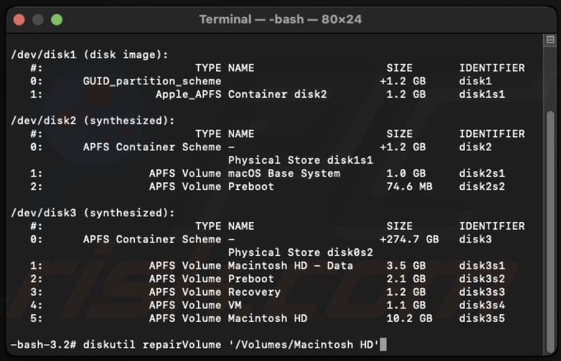 Repair volume in Recovery Mode