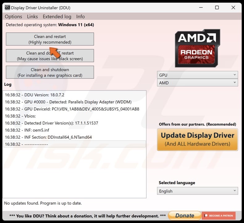 Click Clean and restart