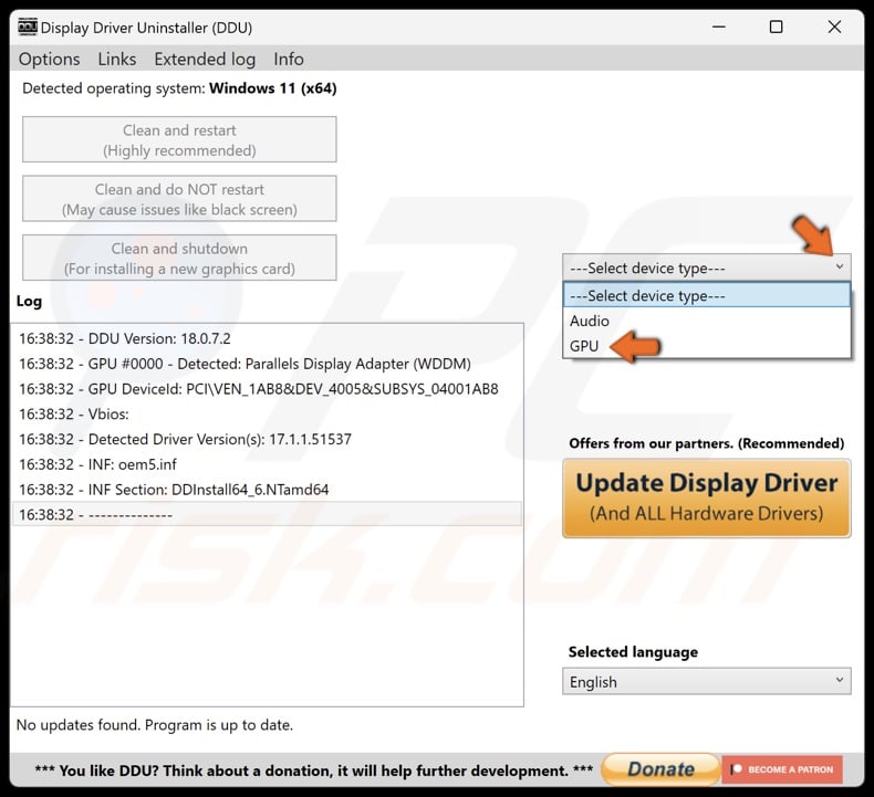 Select device type menu and select GPU