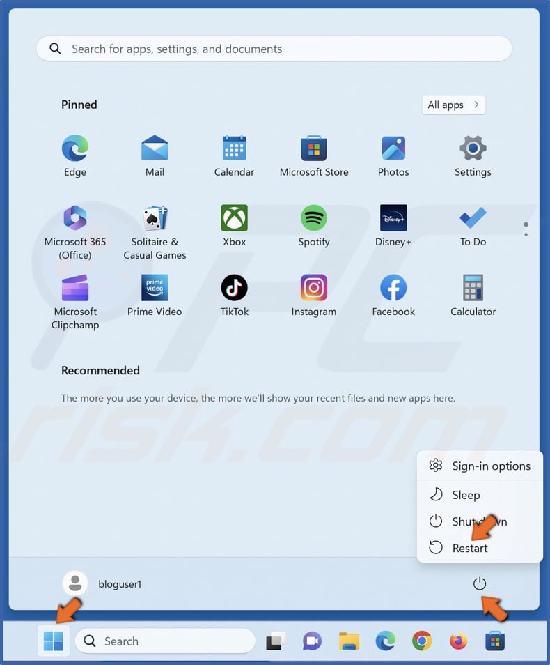 Open the Windows Start menu, click the Power button, hold down Shift key and click Restart